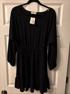 Women’s Black Elastic Waist Ruffle Hem Dress
